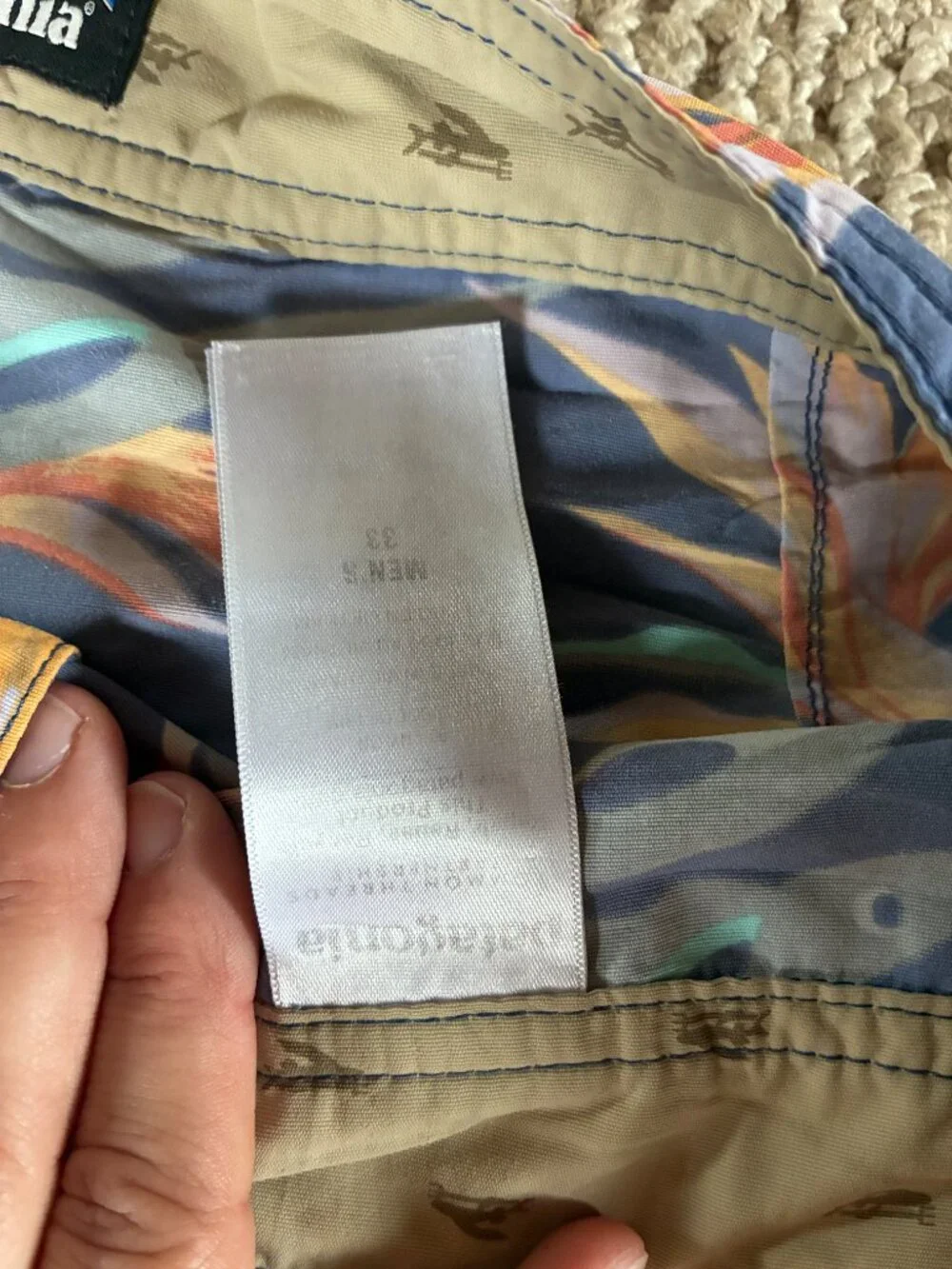 PATAGONIA Board Shorts Mens 33 Blue Floral Bird of Paradise Swim Trunks Surf